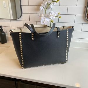 Studded Black Leather Tote Bag